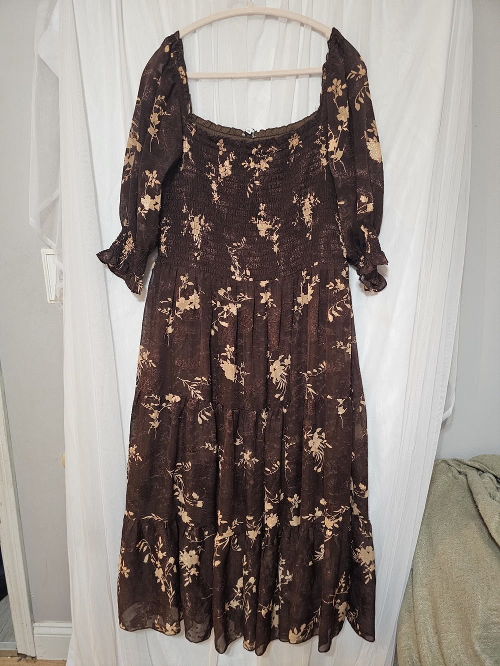 Baltic Born Brown Floral Square-Neck Maxi Dress